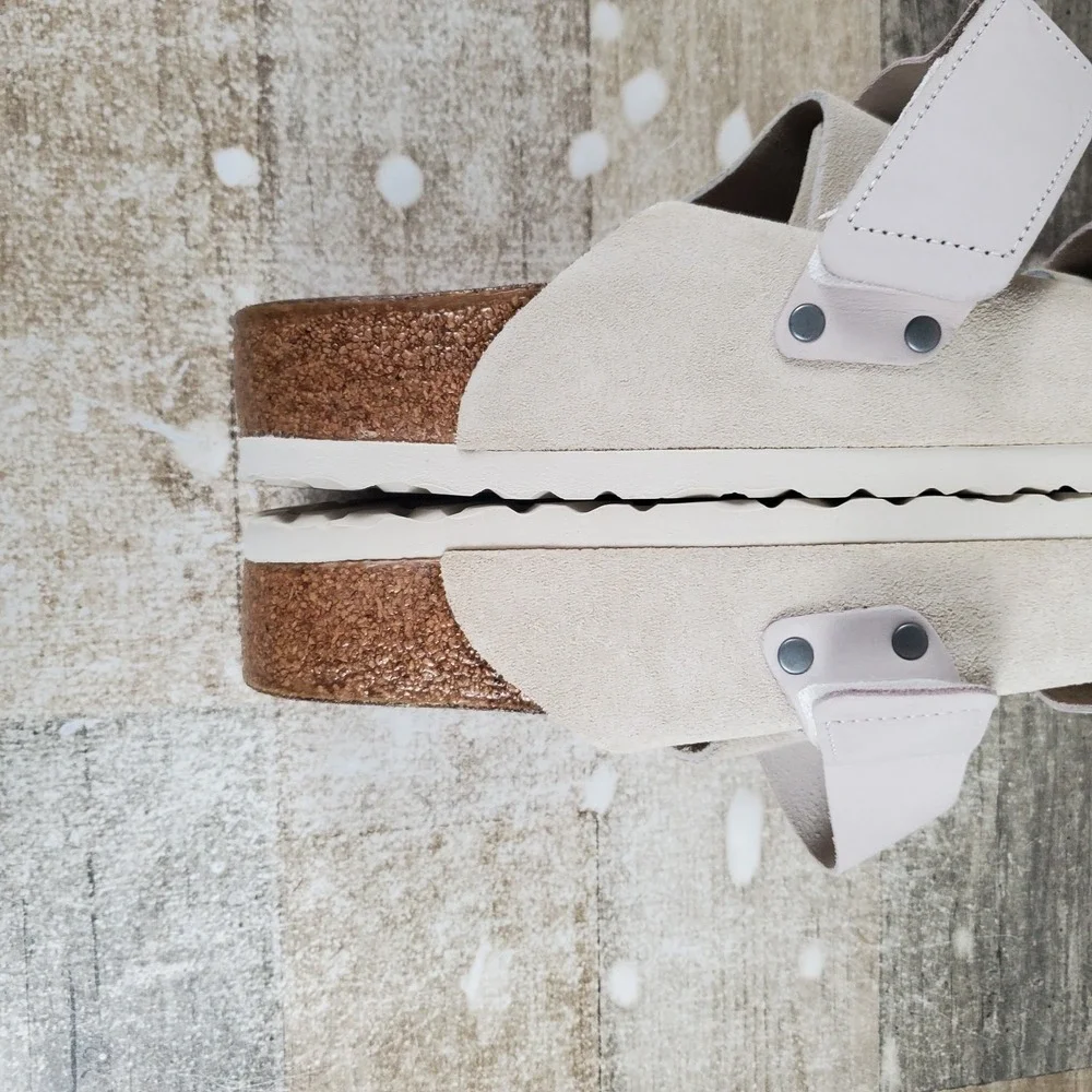 Birkenstock Uji Mens Sandals Sz 12 Casual Antique White Suede Leather Slides